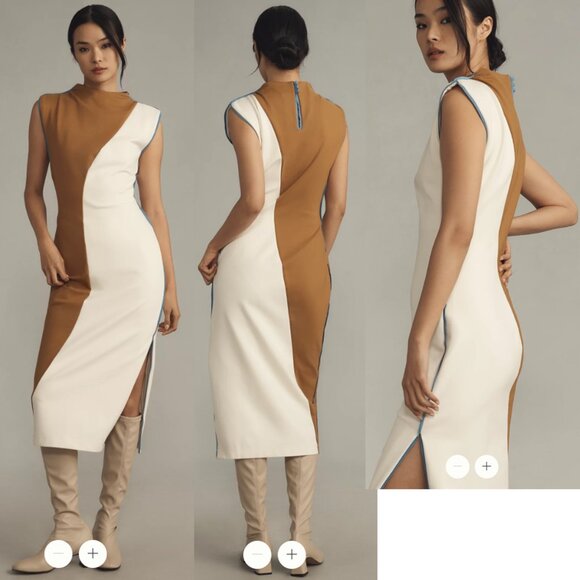NWT Anthropologie Maeve Muscle Colorblock Midi Dress Lined - Picture 1 of 13